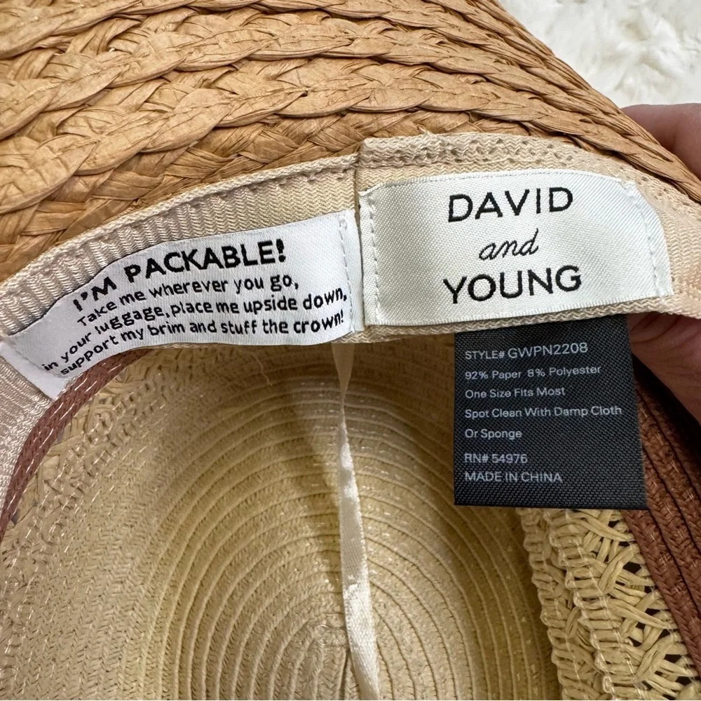 David & Young Packable Mixed Straw Fedora Hat One Size Fits Most Tan/Mauve NEW